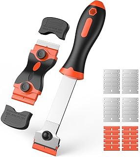 Razor Blade Scraper, 2PCS Razor Scraper Tool, 2-in-1 Razor Scraper Set with 30Pcs Razor Blades, for Removing Label, Registration Sticker, Tint, Grease from Windshield, Appliance, Glass