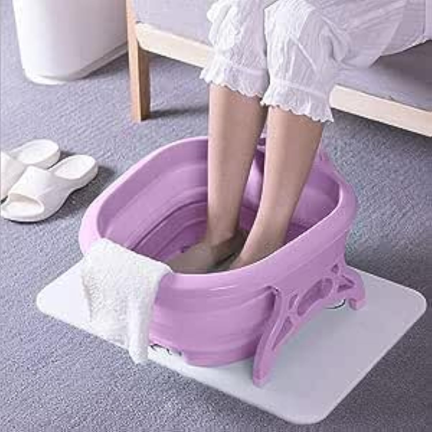 LUKSYOL Foldable Foot Spa with Heating Bubbles, Shiatsu Massager Rollers, Mini Feet Bath Tub Basin - Pedicure Bucket for Relieving Fatigue and Body Stress (Purple)
