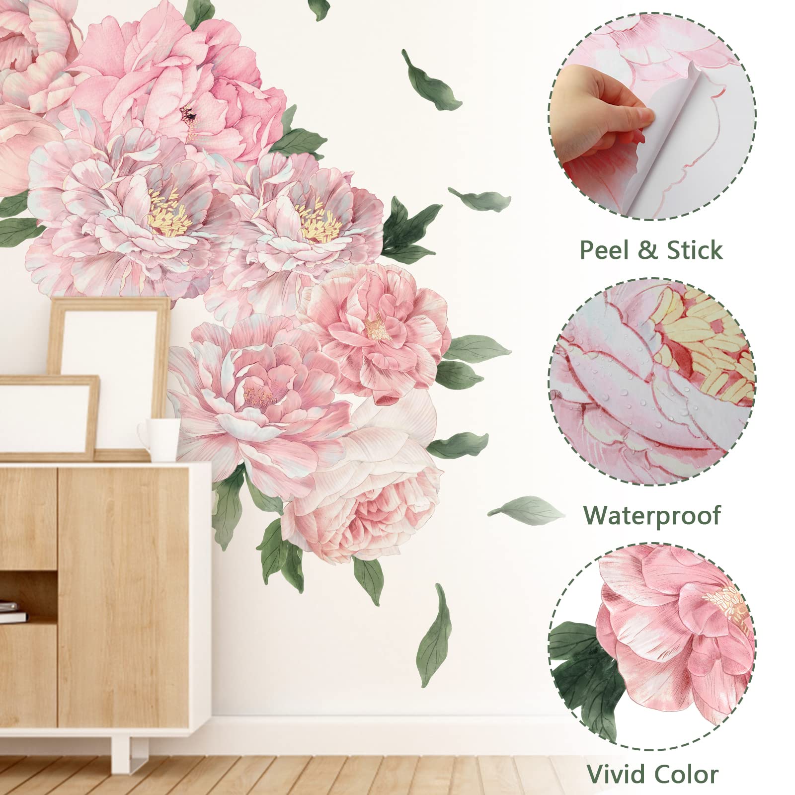Snapklik.com : Pink Peony Wall Stickers For Nursery Wall Decor Flowers ...