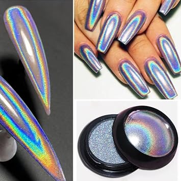 Laser Mirror Nail Powders Holographic Chrome Nail Powder Effect Metallic Dust Sequins UV Gel Nail Chrome Powder Pigment for Nails Art Decoration