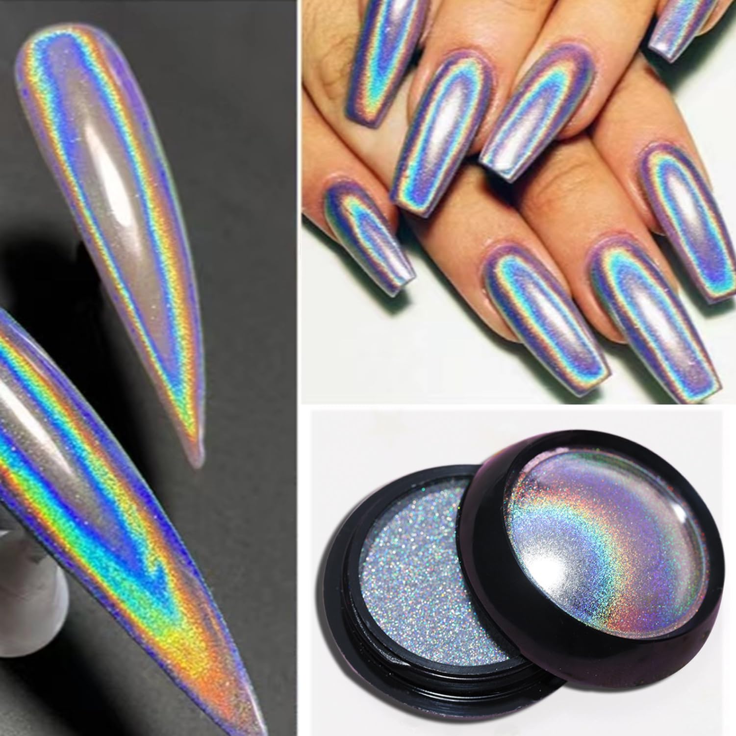 Laser Holographic Chrome Nail Powder Nail Chrome Powder for Nails Grey Small