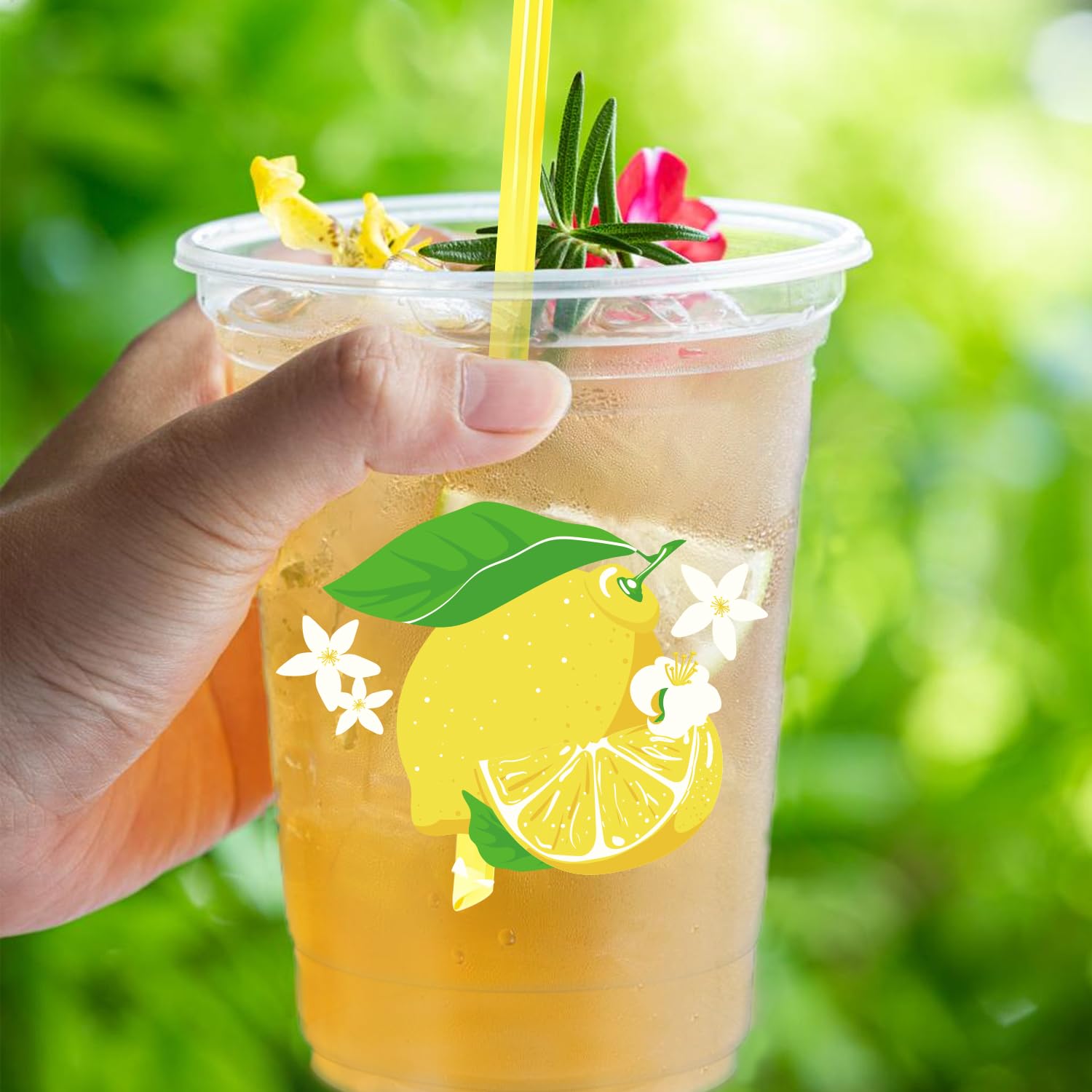 Jovialitix 72Pcs Lemon Plastic Cups with Lids and Straws 12oz Lemonade Cups for Hawaii Pool Party Supplies Yellow Drinking Cups for Summer Fruit Birthday Party Supplies