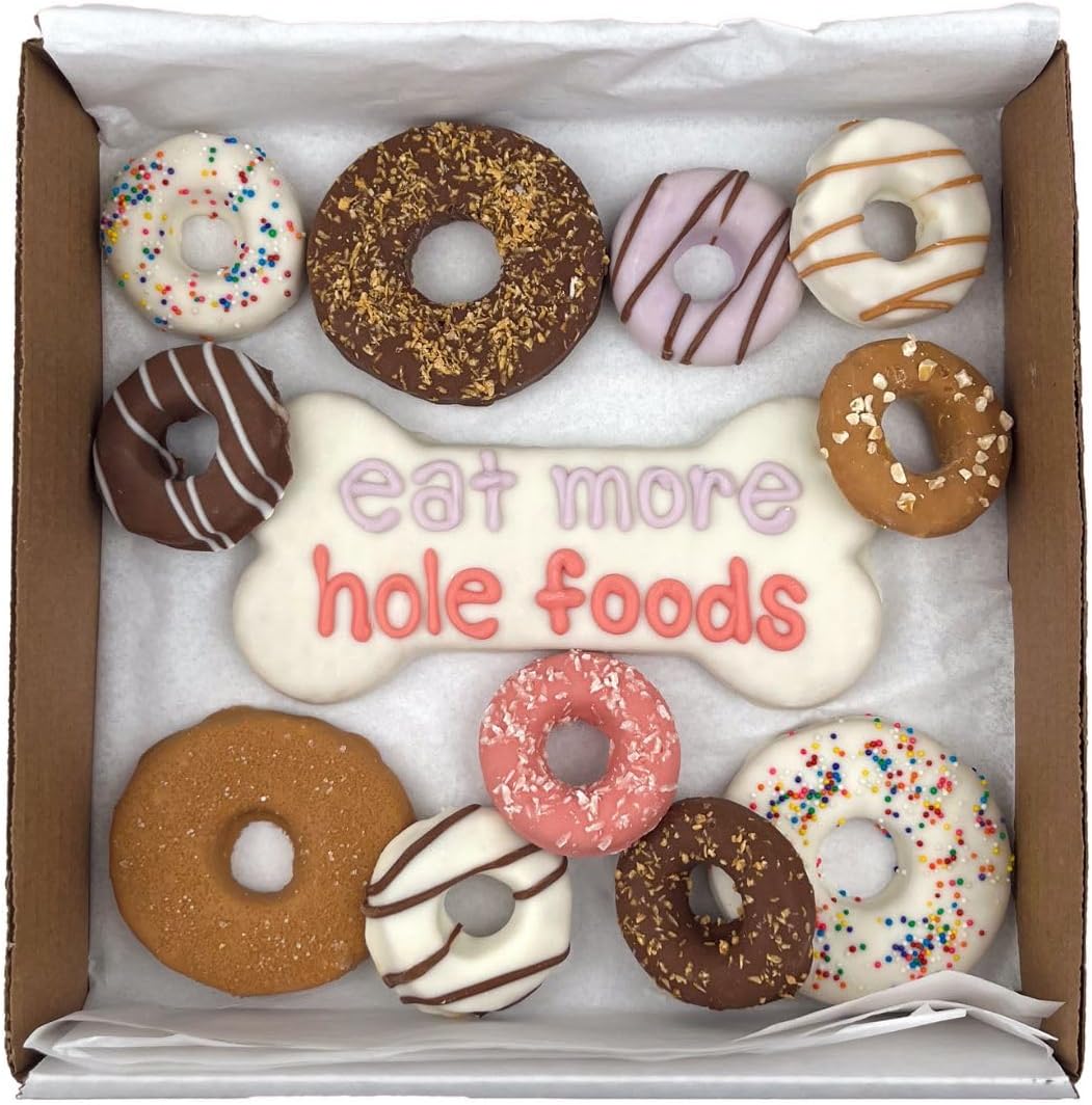 Wufers Doggie Donut - Dog Treats, Hand Decorated, Human Grade, Gentle on Tummies - 12 Dog Cookies & Donuts