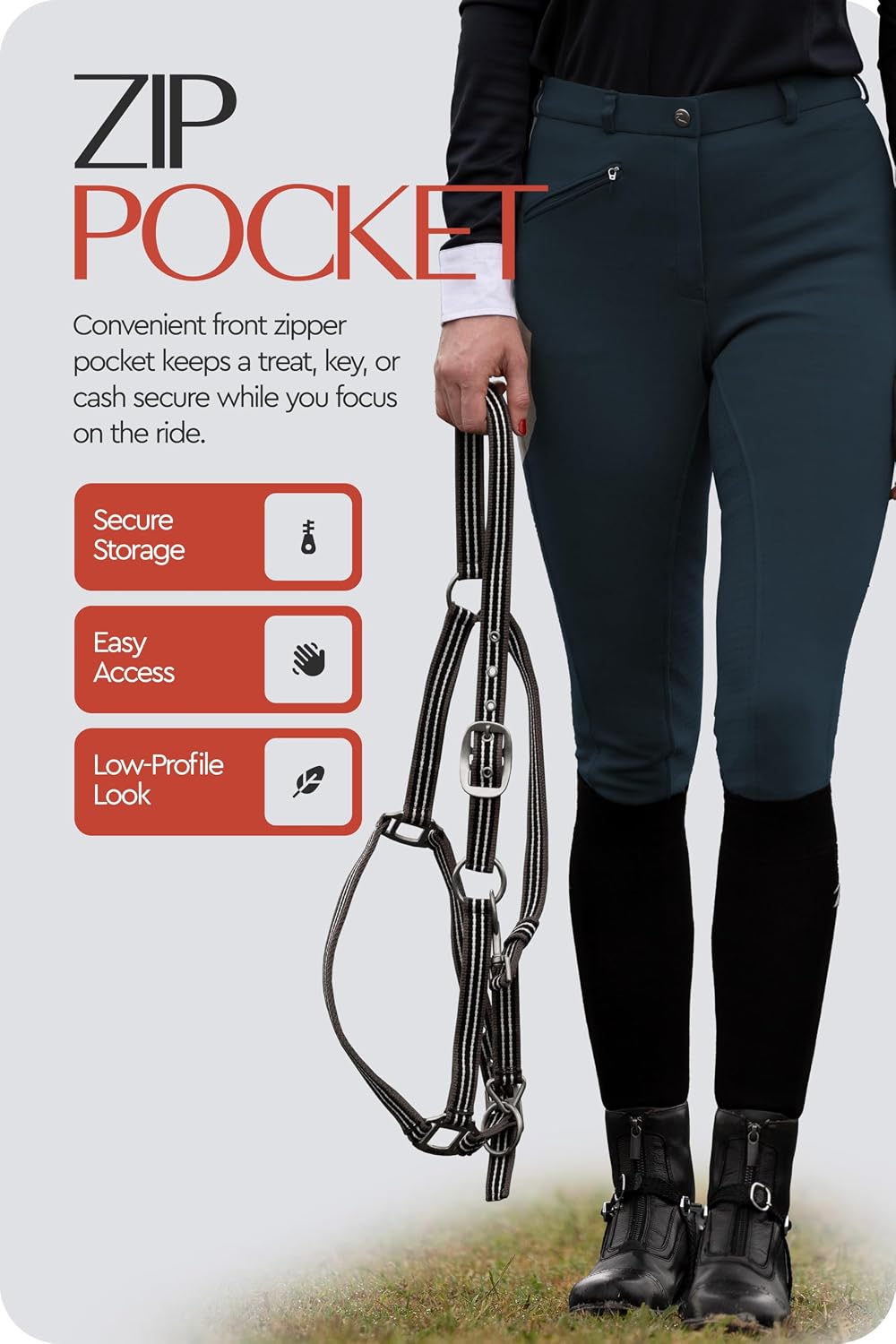 HORZE Active Women's Horse Riding Silicone Grip Full Seat Breeches | Midrise Waist with Front Pocket