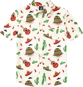 COSLAND Boys Short Sleeve Button Down Shirts, Kids Novelty Top, X-Small-Large