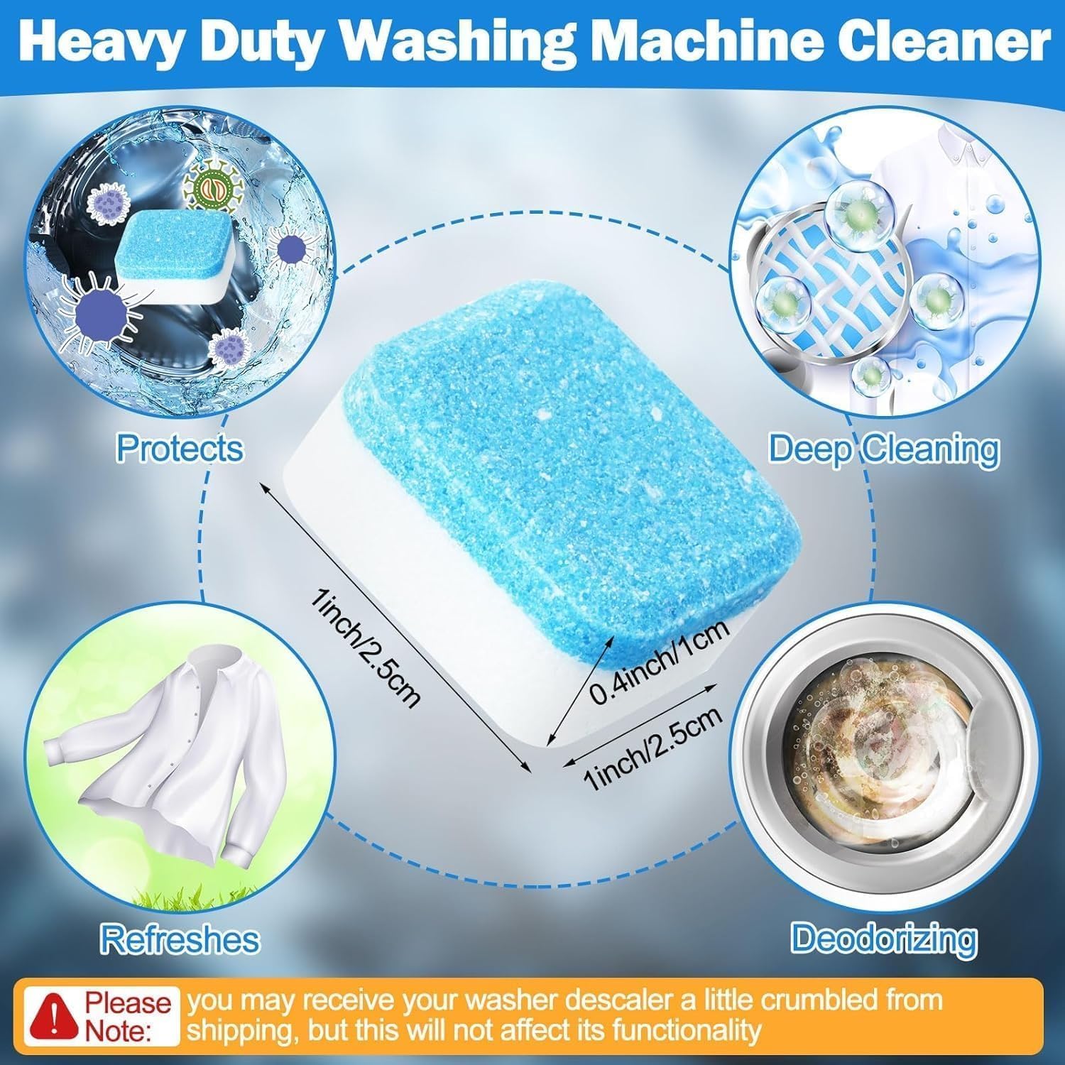 RUJVE 10 Pcs Washing Machine Deep Cleaner Tablet for Washing Machines Front and Top Load Machine Descaling Powder Tablet for Tub Cleaning&Drum Stain Remover of Washing Machine Descaler Powder 4