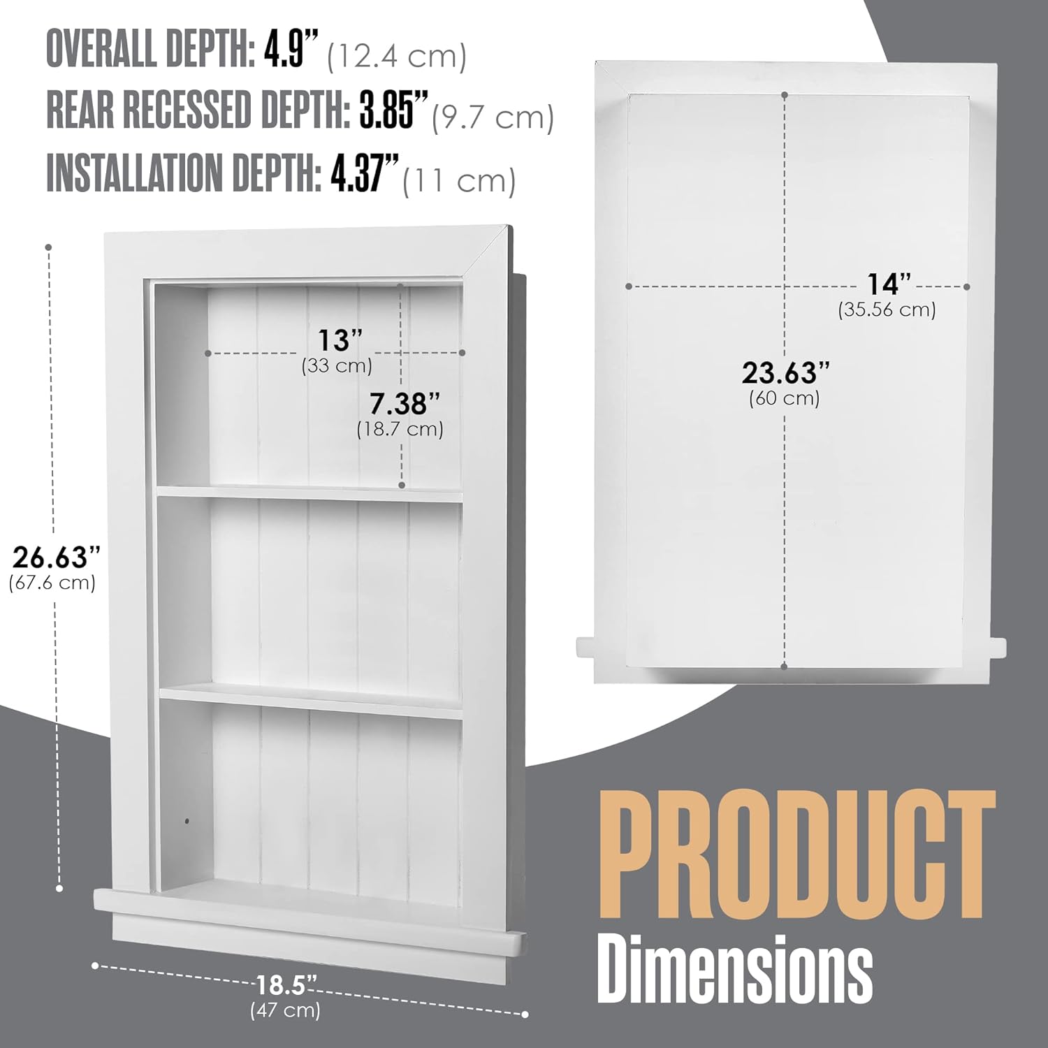 Houseables Recessed Wall Niche, Recessed Medicine Cabinet, Medicine Cabinet Insert, In Wall Shelf, Bathroom Niche, Insert for Drywall, Between Studs Shelf Replacement, Without No Mirror, 14x24 (17x27)