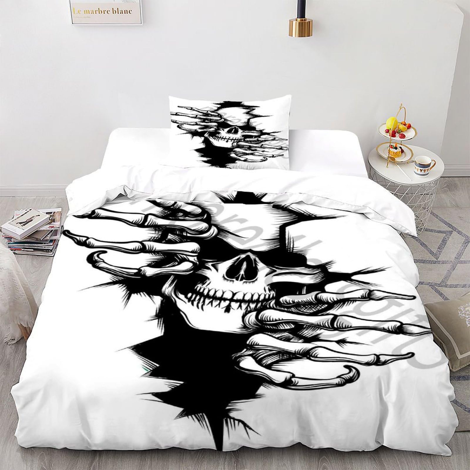 Parure de lit skeleton 135x200cm pour créer un décor de chambre d'enfant ado