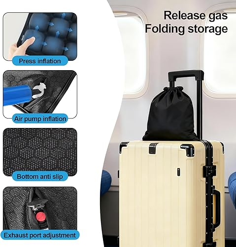 Miniatura 6 de Cojín de asiento de viaje para avión  Cojines inflables de asiento de célula de aire 3D, cojín ergonómico de viaje para vuelos largos, cojines de