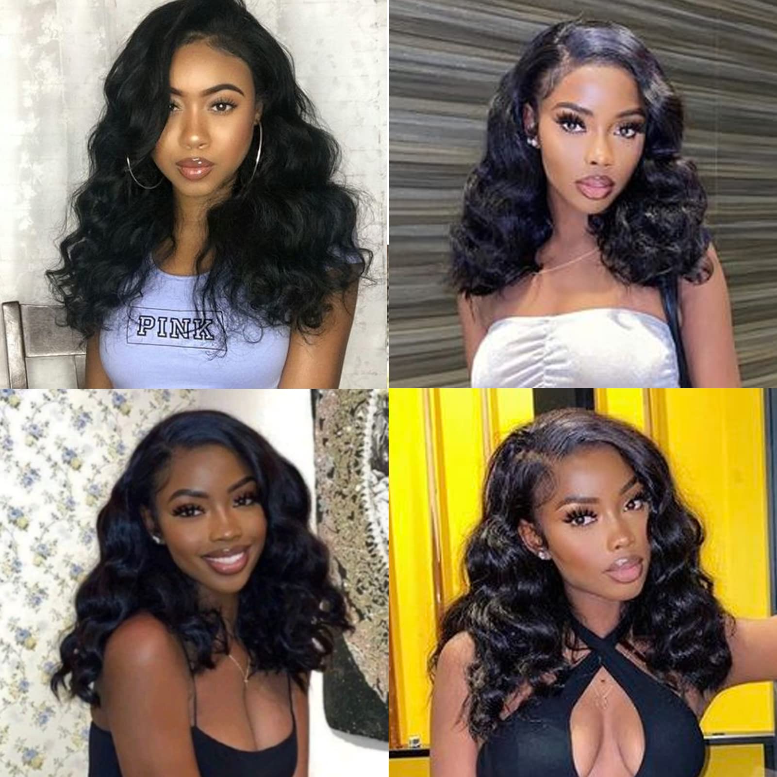 Black wig lace from side part medium length 16 inches long Heat ok Amazon.com : meiliprotea 16 main image 3