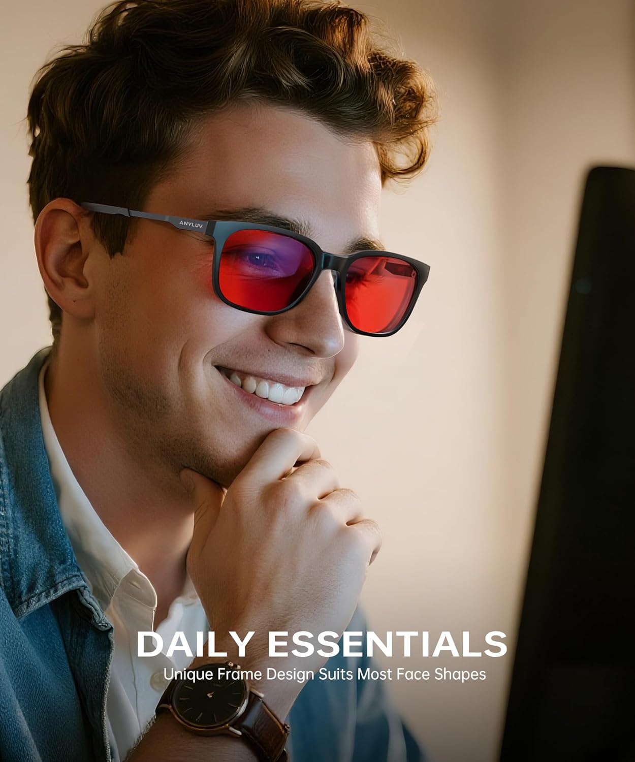ANYLUV Blue Light Glasses for Men, Lightweight Computer Gaming Glasses, Stylish Anti Eyestrain Blue Light Blocking Men