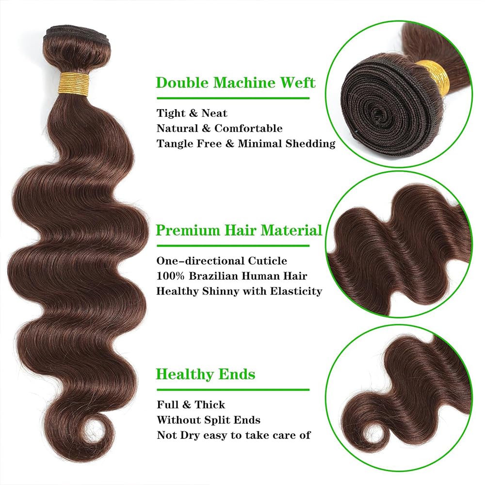Chocolate Brown Bundles Color #4 Body Wave Human Hair 3 Bundles 8 10 12 Inch Unprocessed Brazilian Virgin Dark Brown Body Wave Bundle Hair Extensions