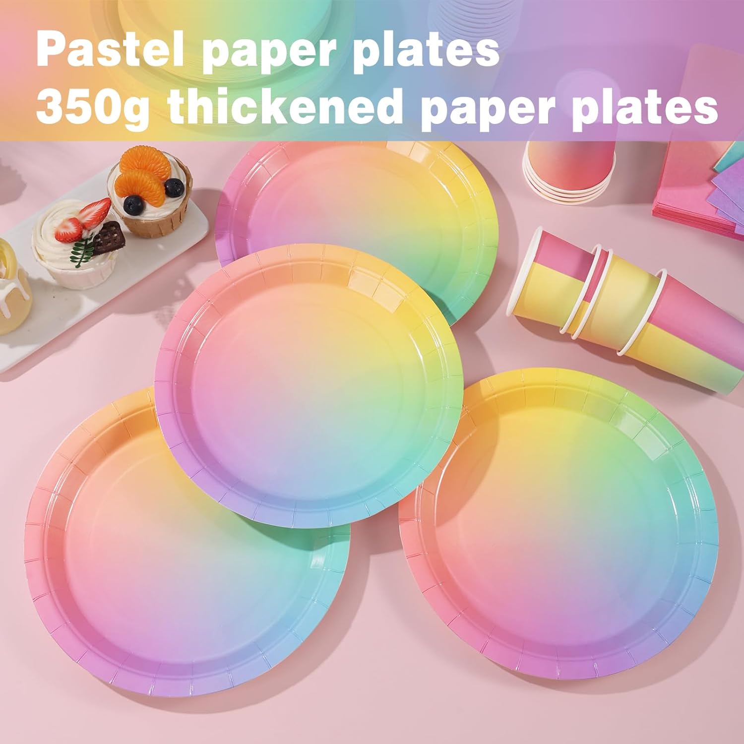 Rainbow Birthday Decorations for Girls, Pastel Rainbow Plates and Napkins 200Pcs, Girl Birthday Plates and Napkins, Easter Mother's Day Hawaiian Luau Colorful Pride Month, Serves 50 - Image 2
