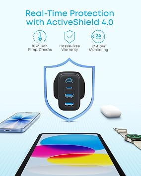 Anker Zolo 50W USB C Plug, 4-Port USB C Charger, 2 USB-C & 2 USB-A