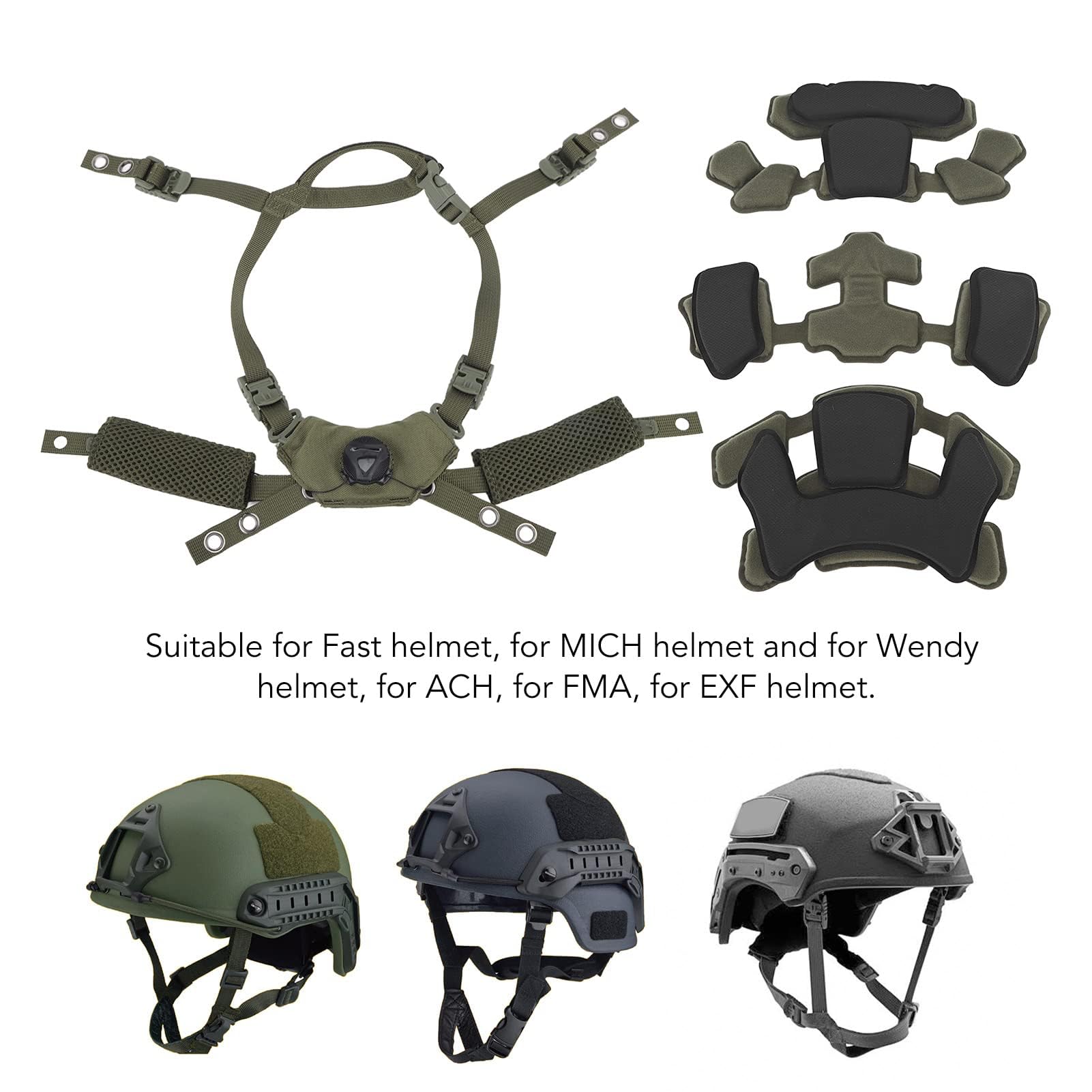 SystèME de Suspension de Cadran de Casque, Mentonnière, Jeu de Coussinets de Casque, Forte compatibilité pour Wendy for ME (Éponge Vert Armée)