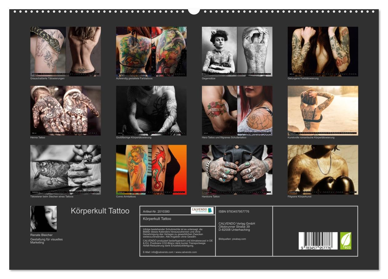 Körperkult Tattoo (hochwertiger Premium Wandkalender 2026 DIN A2 quer), Kunstdruck in Hochglanz: Ausdrucksstarke Fotos und Bildkompositionen von ... unterschiedlichen Trägern (CALVENDO Kunst)