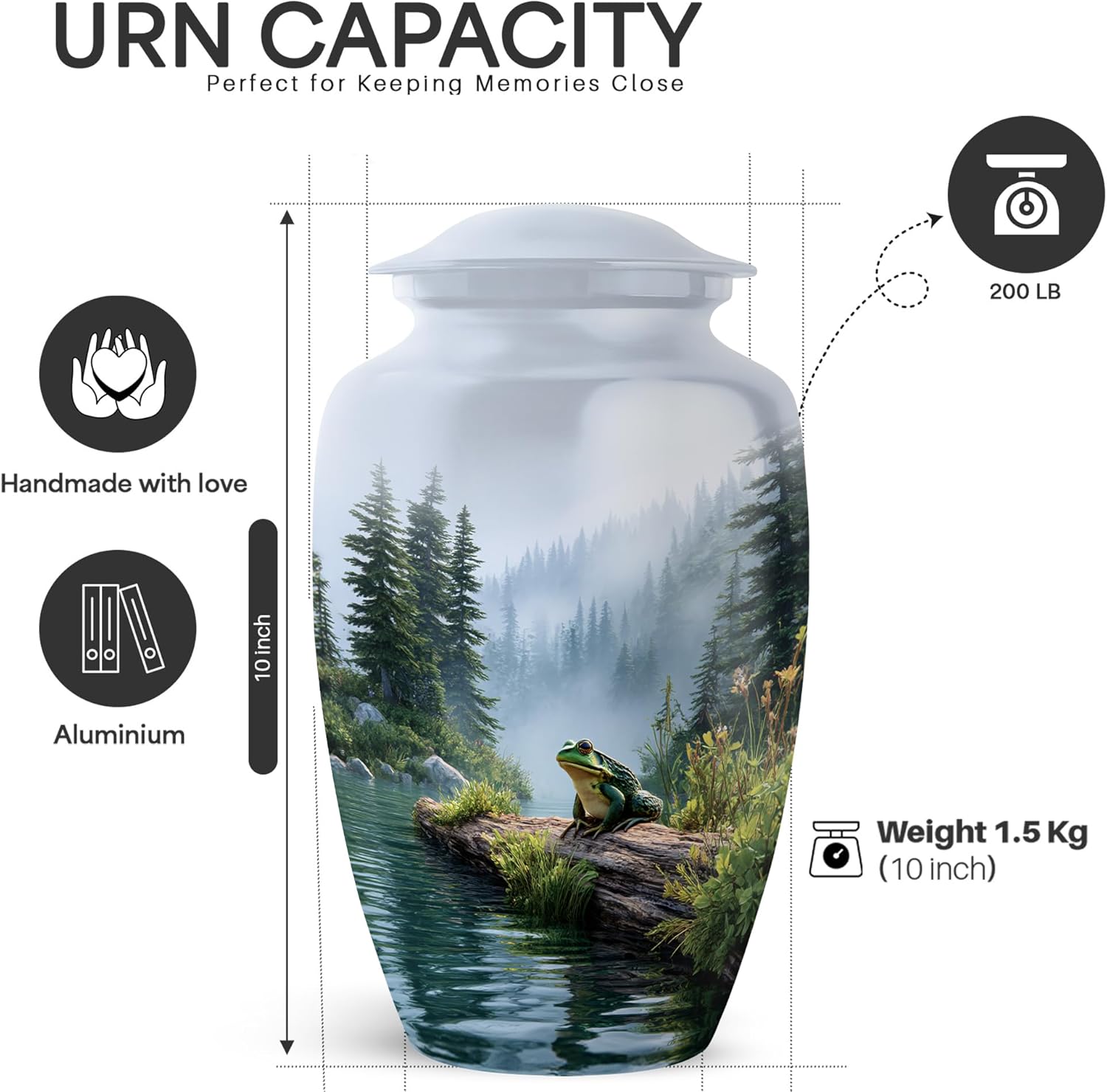 Yatskia Frog with Pond Large Memorial Urns for Human Ashes Adult Female, Decorative Funeral Urn for Ashes Adult Male, (Classic Large, 10 Inch)