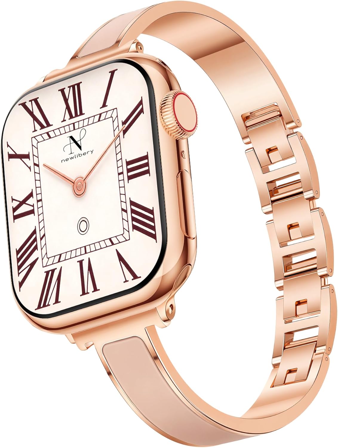 Newlibery Rose Gold Slim Watch Bands for Women Compatible with Apple Watch 38mm 40mm 41mm 42mm (S10/11) Jewelry Dressy Bracelet Metal Strap Adjustable for iWatch Series 11/10/9/8/7/6/5/4/SE 3/2/1