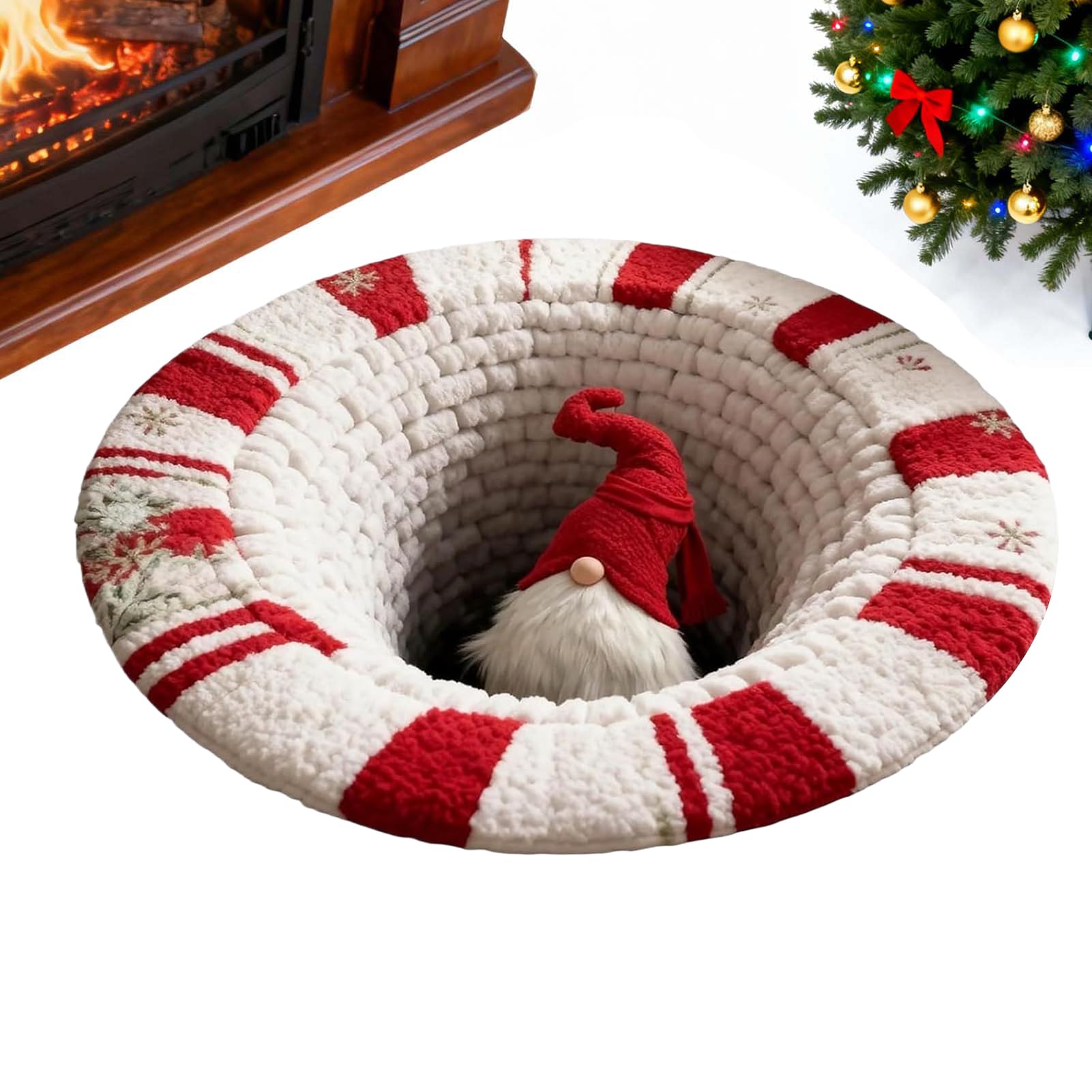 Tapis 3D Illusion d'optique de Noël rond aux finitions soignées