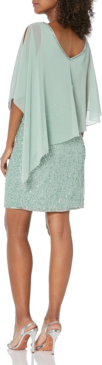 J Kara Women's Plus Size Caplet Short Cocktail Beaded Dress