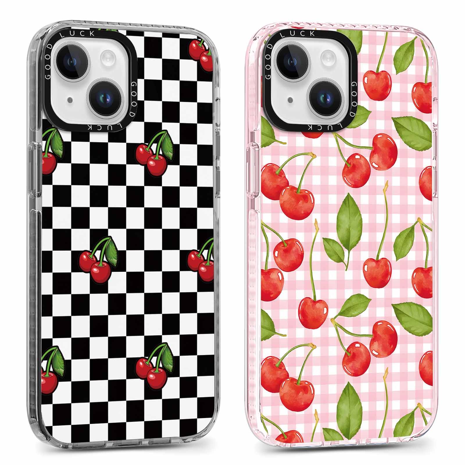 RUMDEY 2 Pack Cute Coquette Cherry Phone Case for iPhone 13 / iPhone 14 6.1", Clear Aesthetic Checkered Checkerboard Pattern Print Design Women Girls