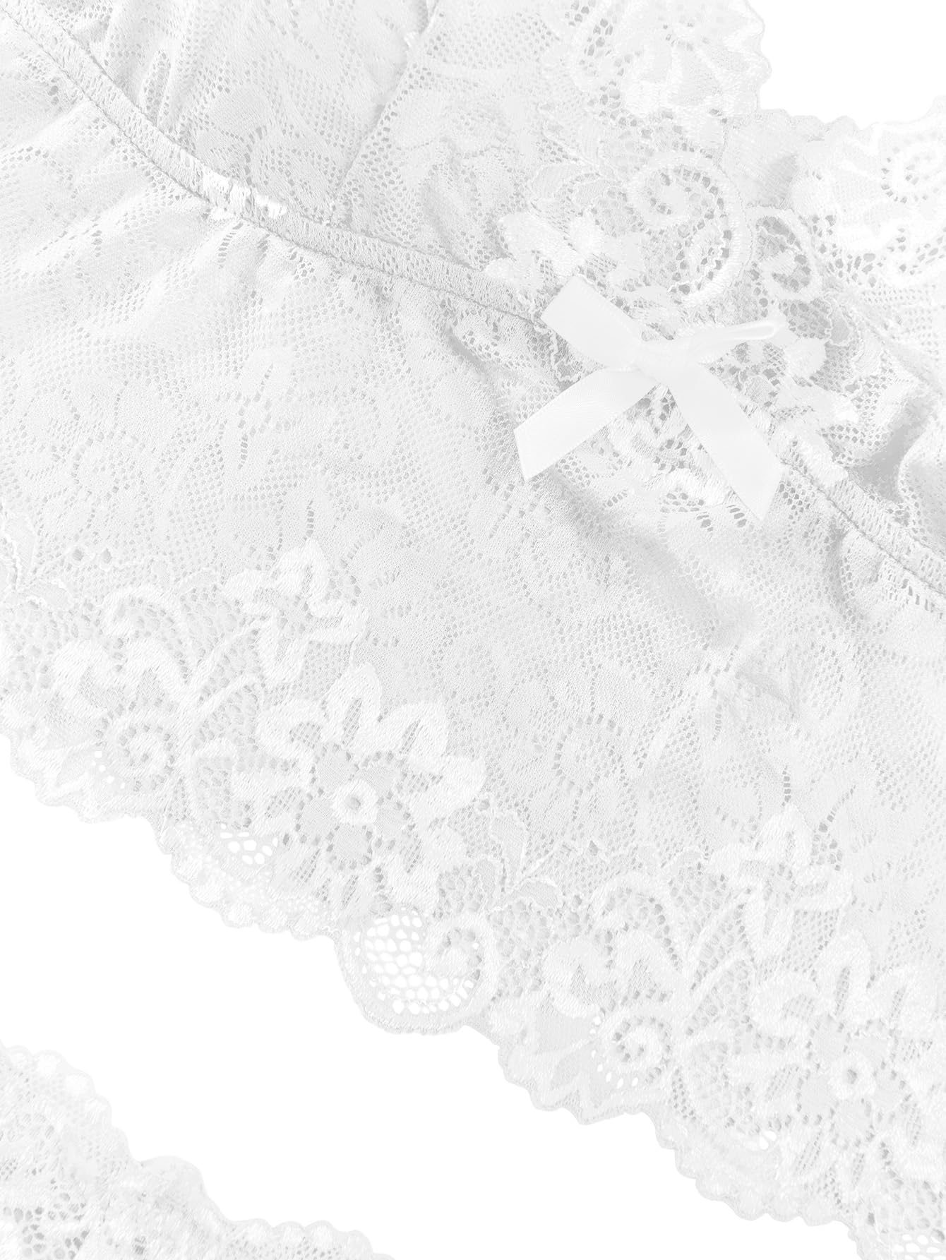 Lilosy Sexy Lace Pajamas Lingerie Set High Waist Sheer Sleepwear Bow Ties Cami Shorts Bra and Panty