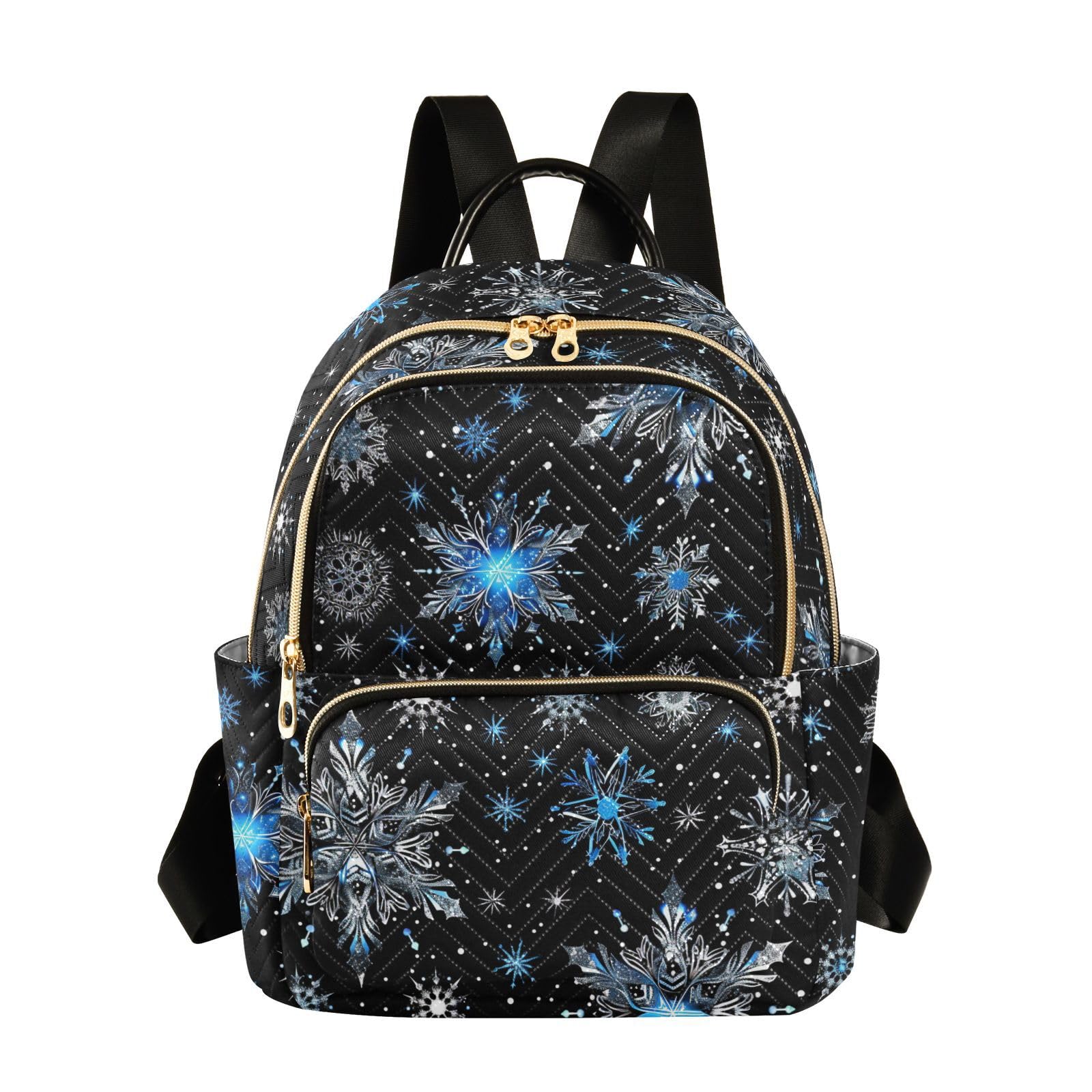 MCHIVER Christmas Blue Snowflakes Backpack Purse for Women Fashion Backpack Small Daypack Lady Shoulder Bags 10.23 * 5.11 * 12.59 In