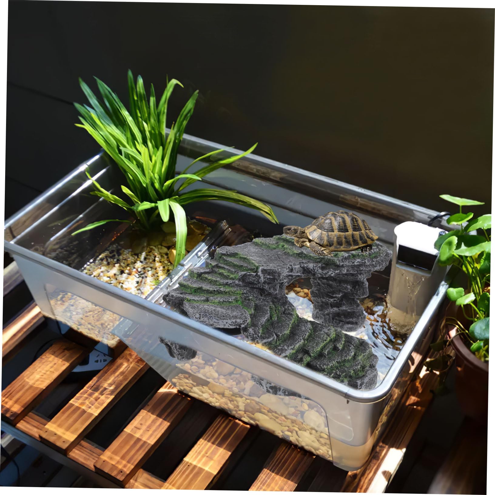 Hohopeti Plataforma Flotante y Rampa para Tomar el Sol para Tortugas de Resina Diseño Realista en Acuario o Hábitat de Reptiles