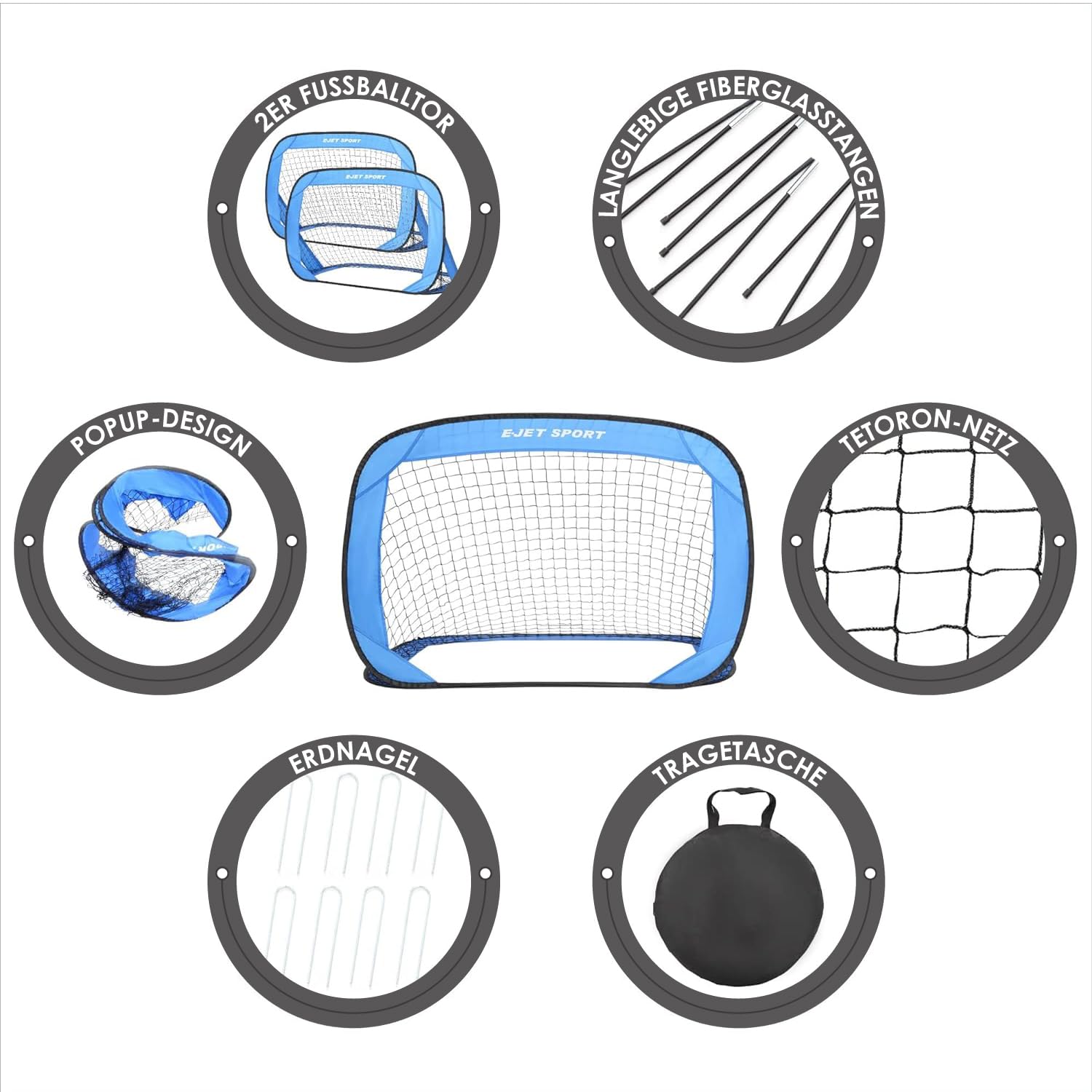 2er Set Tragbares Fussball Popup Tor - 120 x 80 x 80 cm - Fußballtor für Garten - Mit Tragetasche und Befestigungspins