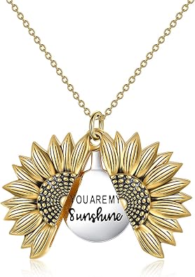 Sterling Silver Sunflower Locket Necklace You Are My Sunshine Engraved Pendant Necklaces Anniversary Jewelry for Her