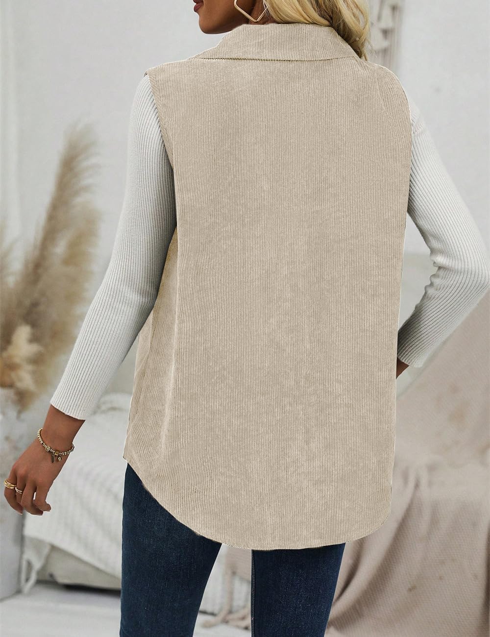 IDEALSANXUN Womens Corduroy Vest Fall Winter Casual Sleeveless Jackets Outerwear Tops