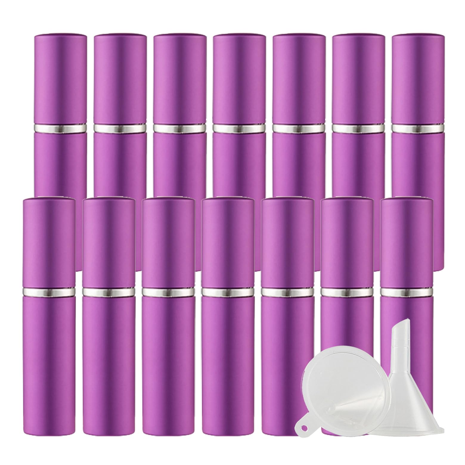 28 Stück Leer 10ml Zylindrisch Lila Portable Parfüm Zerstäuber, Mini Nachfüllbar Parfümzerstäuber Sprühflasche, Aluminium Taschenzerstäuber Parfümflasche Reisen + 6 x Trichter
