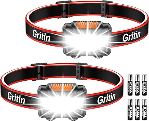 Gritin Linterna Frontal LED, [2 Pack] Linterna Cabeza COB Super Brillante con 3 Modos, Ligera y Impermeable para Correr, Acampar, Pescar, Ciclismo