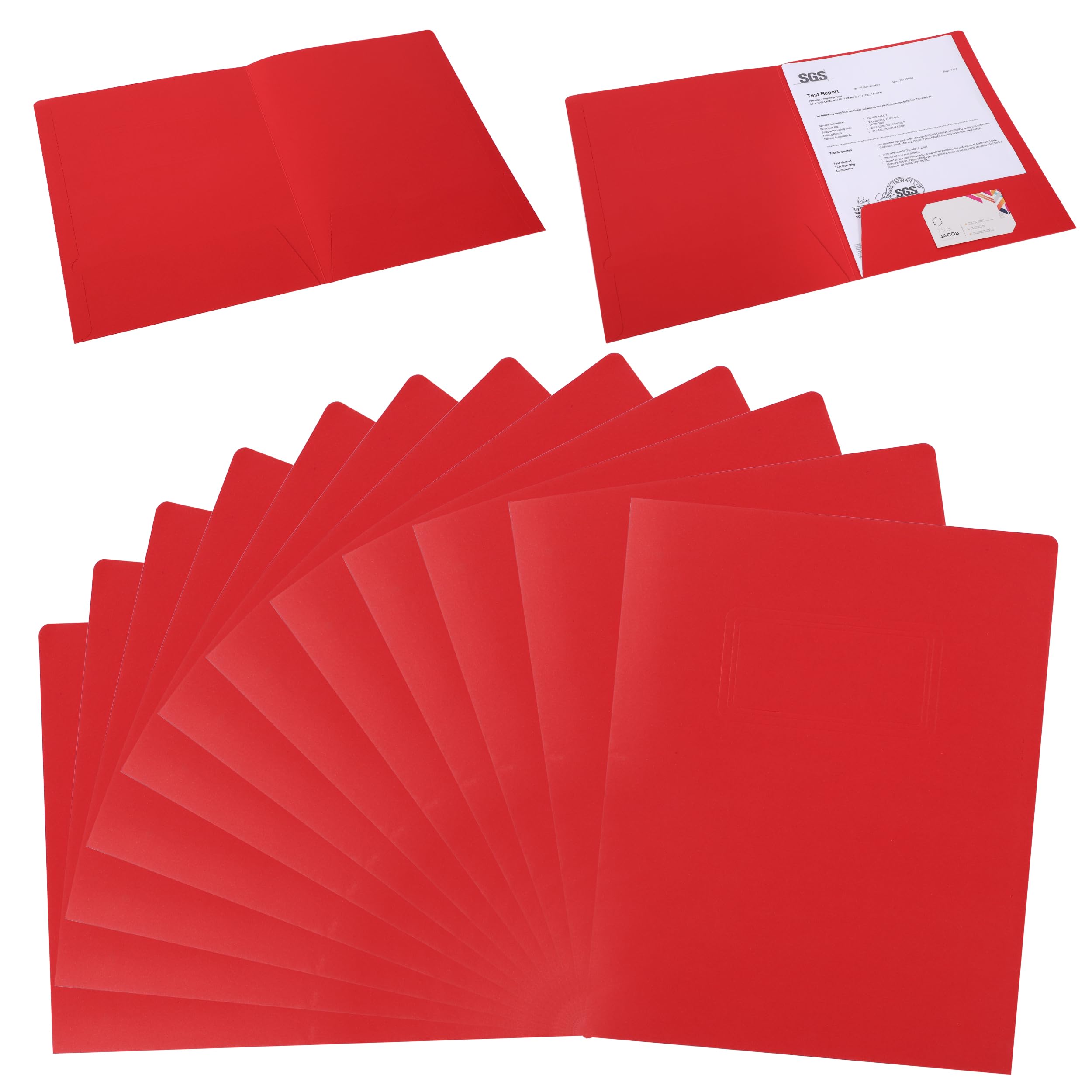 Cartelline Portadocumenti con Tasche in Carta Kraft, 12 Pezzi Cartella di File A4 con Scomparto per Progetti e Documenti Presentazioni per Ufficio, Scuola, Casa (Rosso)