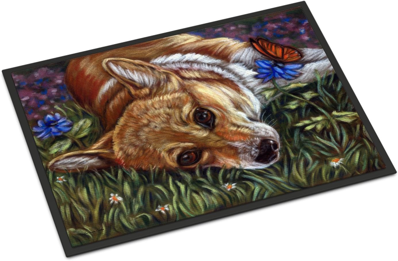Caroline's Treasures 7325MAT Corgi Pastel Butterfly Doormat 18x27 Front Door Mat Indoor Outdoor Rugs for Entryway, Non Slip Washable Low Pile, 18H X 27W