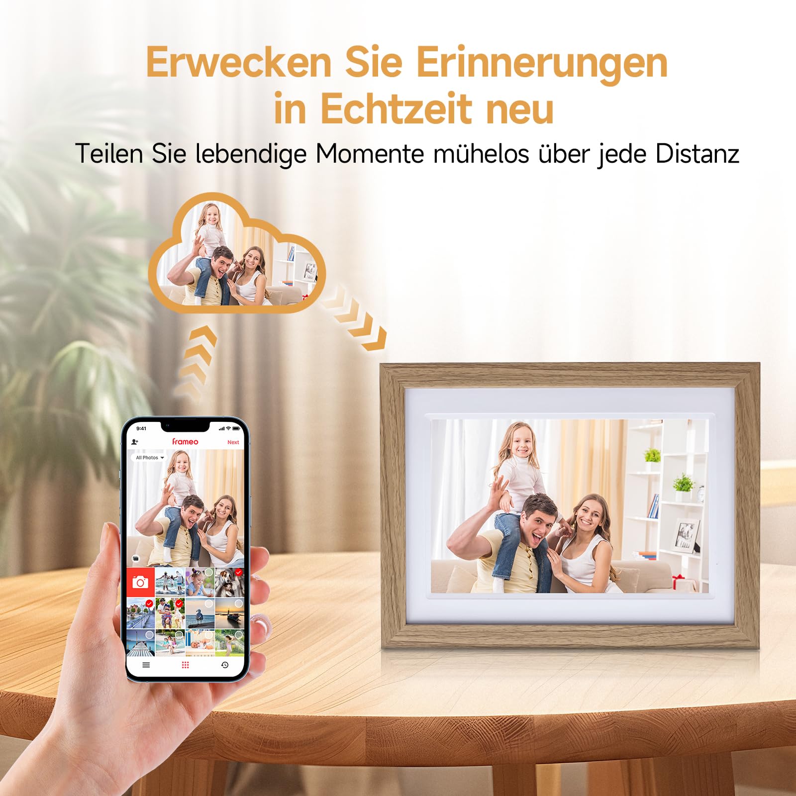 Rollei Smart Frame WiFi 1010 Digitaler Bilderrahmen 10,1 Zoll Frameo Digital Photo Frame 1280x800 IPS Touchscreen 32GB Speicher Holzoptik Eiche Digitaler-Bilderrahmen-Digital-Elektronischer-Fotorahmen