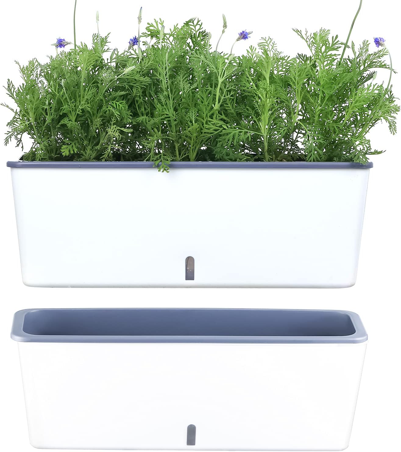 2 Pack Rectangular Planter 17 x 4.5 in Self Watering Planter Window Sill Planters Indoor Rectangle Planter Self Watering Pots Plastic Plant pots with Drainage Holes White Flower Pot Indoor