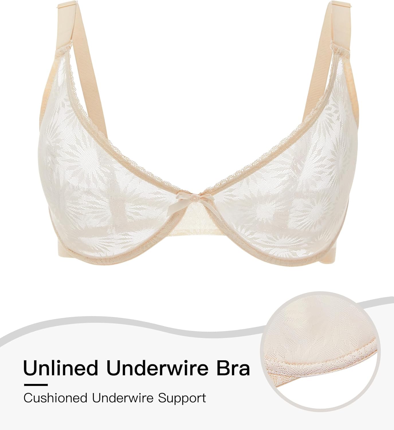 Women's See Through Sexy Sheer Bra Unlined Underwire Full Coverage Support Mesh Bras - Image 4