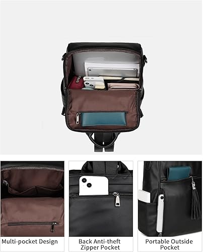 Miniatura 3 de FADEON mochila de piel para mujer, bolsa de diseño para llevar en el hombro, mochila de viaje convertible y a la moda