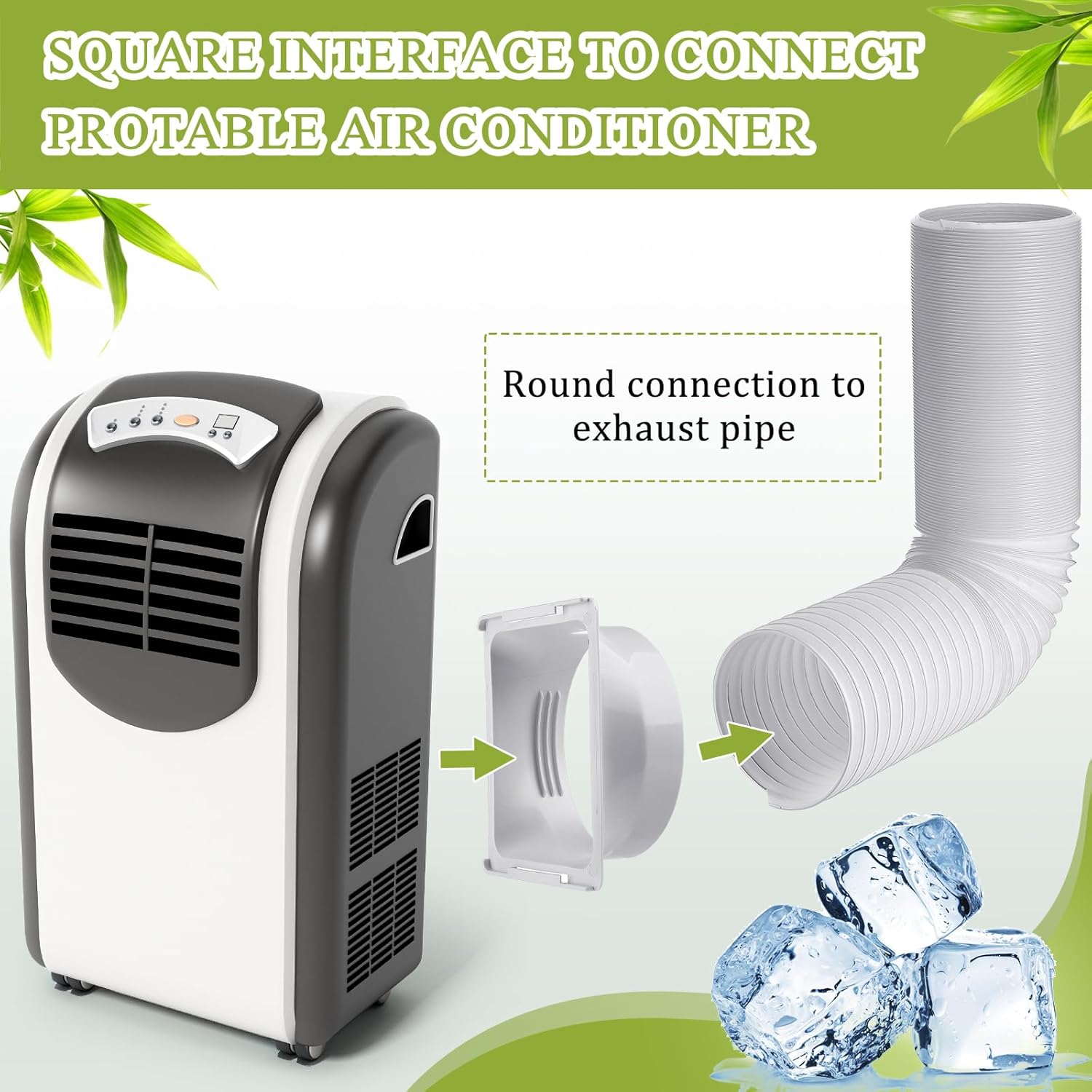 Outus 5.9'' Diameter 98'' Long Portable Air Conditioner Hose with Square Exhaust Hose Tube Adapter Portable Air Conditioner Ducting Parts