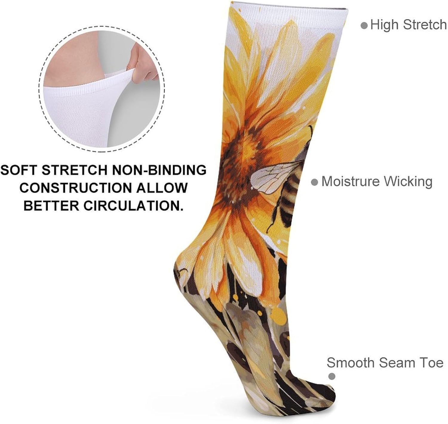 Blackboard Bees Sunflowers Crew Socks Soft Thermal Socks | Socks for Men Women-Casual Wicking,High Stocking for Sports Running-Long Thin Tube Sports Breathable