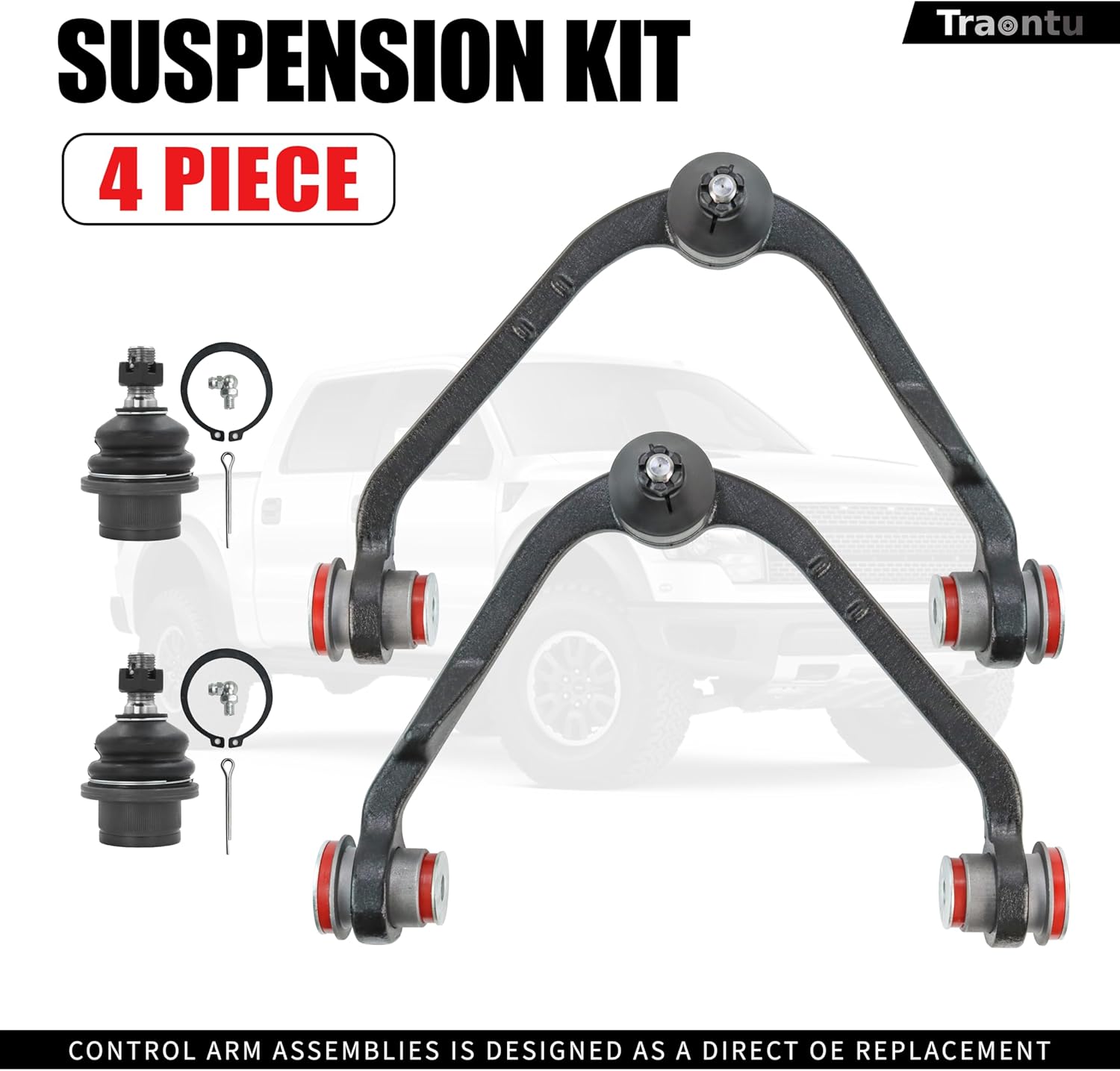 2WD 4PC Front Upper Control Arm + Lower Ball Joints for 1997-2003 Ford F-150,1997-2002 Ford Expedition, Lincoln Navigator Blackwood, Upper Control Arms with Ball Joints Lower Ball Joints K8726T K8728T