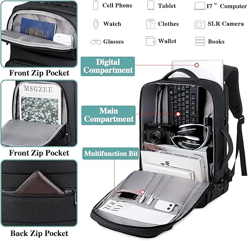 Miniatura 4 de Mochila de viaje de negocios para laptop de 17 pulgadas, 18 x 14 x 8 pulgadas, 40 L, aprobada para vuelo, mochila de transporte grande para equipaje