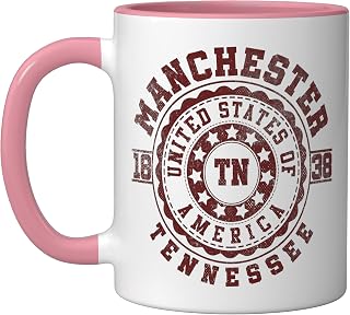 Manchester TN | Tennessee | Vintage City Apparels Ceramic Mug, Pink/White