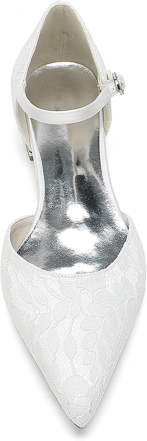 Minishion Dressy Flats for Women for Wedding Lace Pointed Toe Evening Formal Party Pumps Shoes BR274