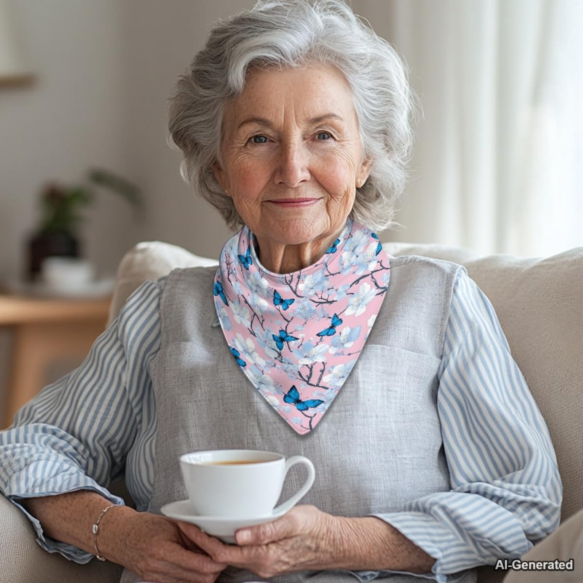 Cherry Blossoms 1 Pieces Bib for Eating, Absorbent Drool Bandana Bibs Unisex Adult Bibs for Elderly Women Men for Accidental Spills Drools