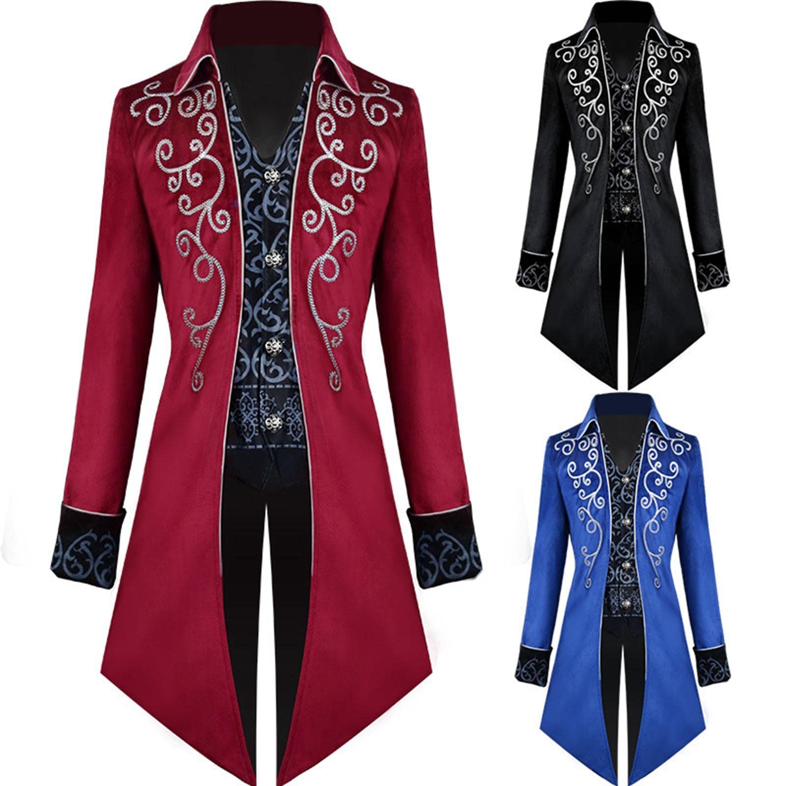 Medieval Tailcoat Cosplay Steampunk Chaqueta Vintage Uniforme Aristócrata Abrigo Largo con Solapa Estilo Renacimiento Poliéster Adecuado para Bodas Fi, Rojo, M