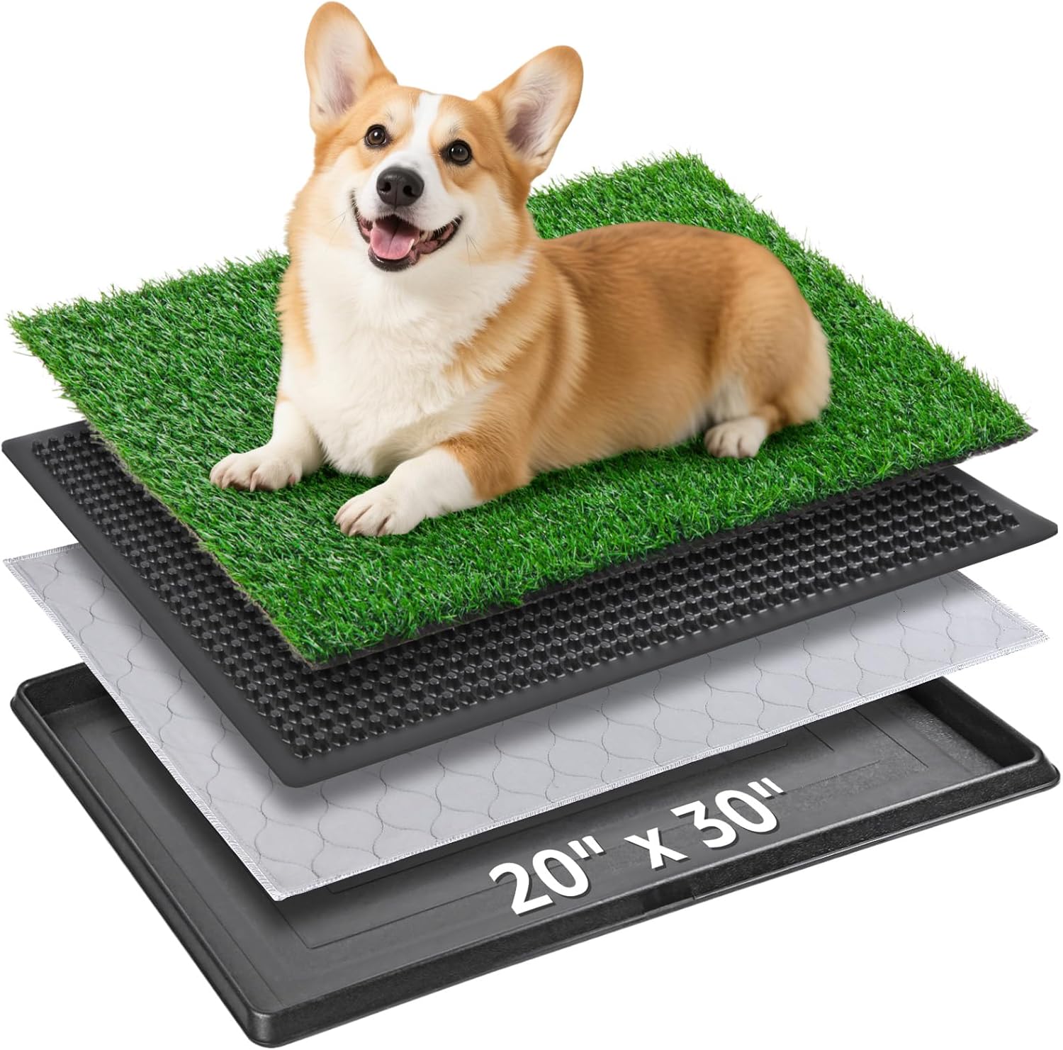 Dog Grass Pet Loo Indoor/Outdoor Portable Potty, Dog Litter Box, Artificial Grass Patch Bathroom Mat and Washable Pee Pad for Puppy Training, Full System with Trays (Pet Training Tray, 20"x30") 20"x30"?Potty System)
