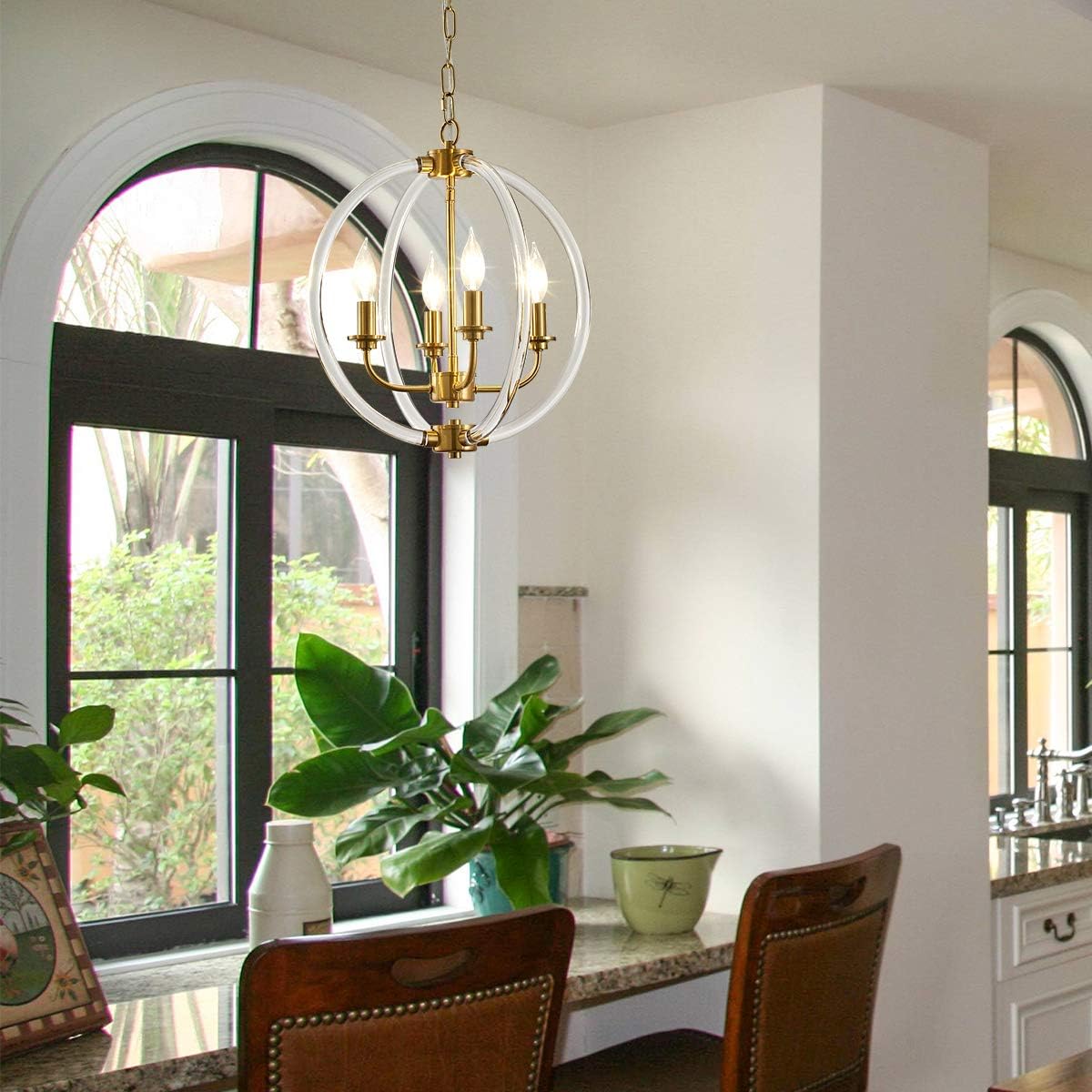 Black Friday - 80% OFF Modern Pendant Light Farmhouse Chandelier, 4 Light with Clear Acrylic Lampshades and Brass Finish, Pendant Lighting for Kitchen Island, Dining Room, Bathroom and Foyer Exclusive Modern Pendant Light Farmhouse Chandelier, 4 Light with Clear Acrylic Lampshades and Brass Finish, Pendant Lighting for Kitchen Island, Dining Room, Bathroom and Foyer