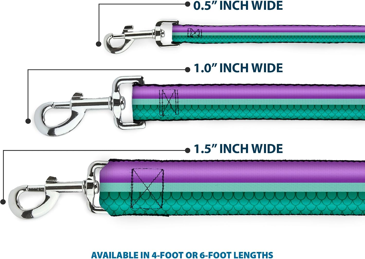 Dog Leash Little Mermaid Stripe Shell Purple Green Gold 4 Feet Long 1.5 Inch Wide